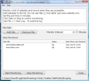 SiteProbeQt Main Window