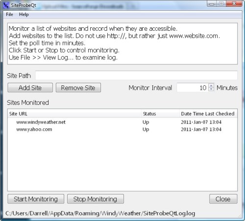 SiteProbeQt Main Window