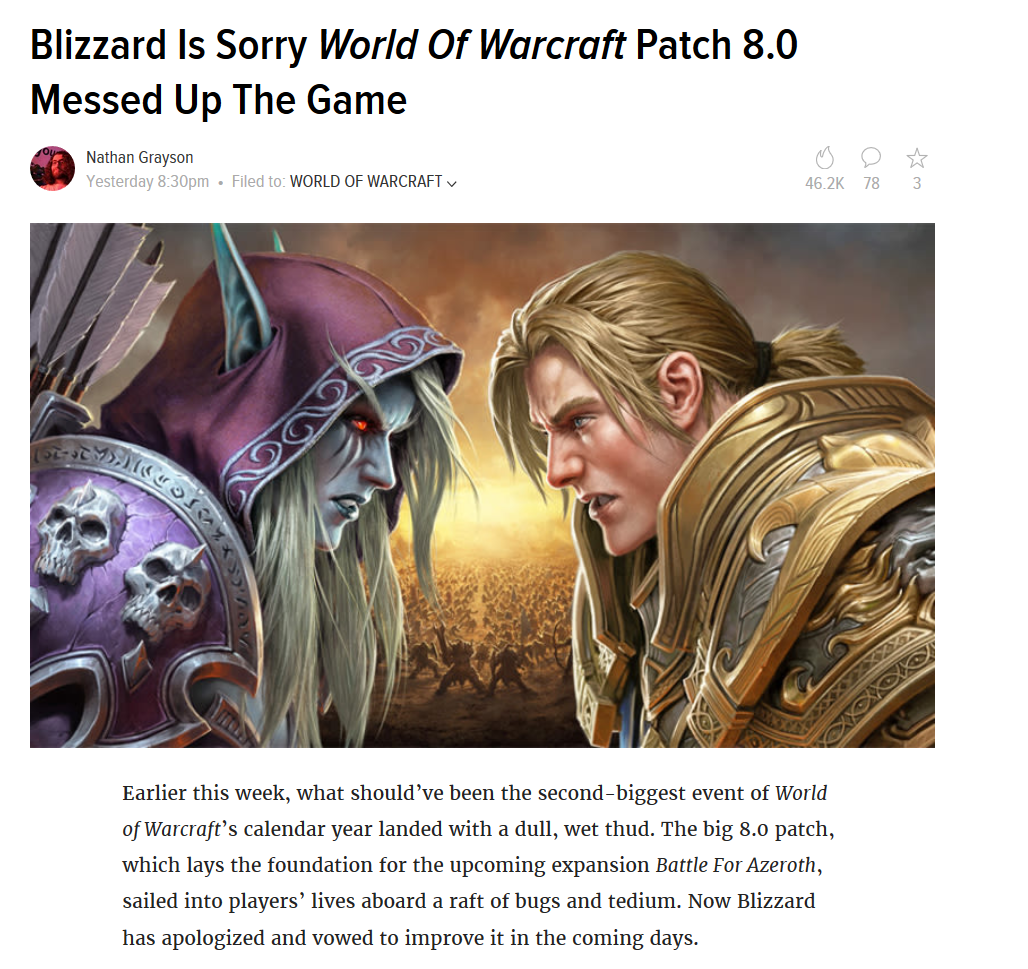 Blizzard Fumbles BFA Pre-Launch&nbsp;Patch